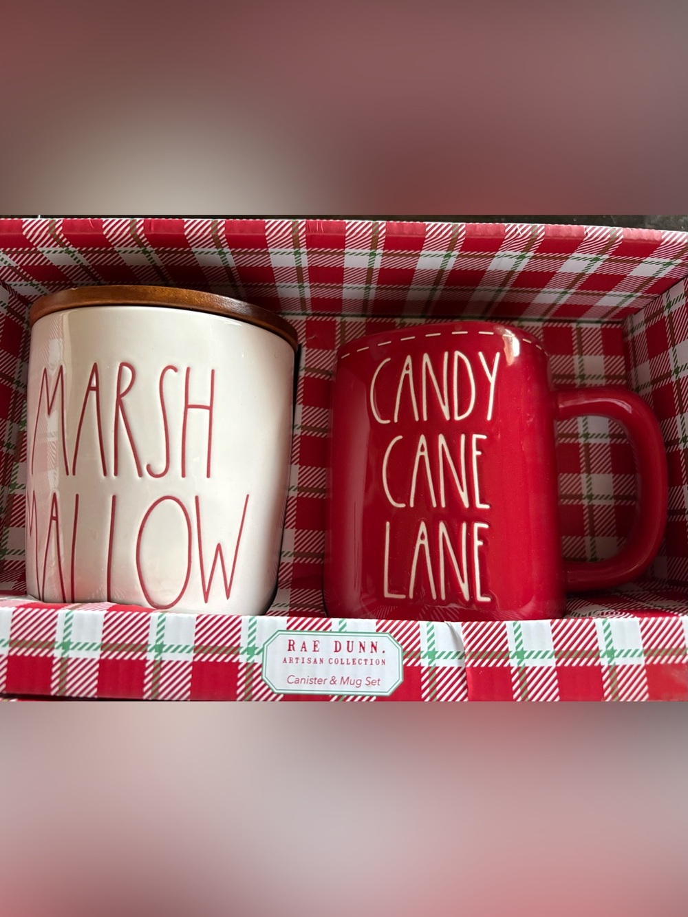Rae Dunn Red and Green Canister & Mug Set